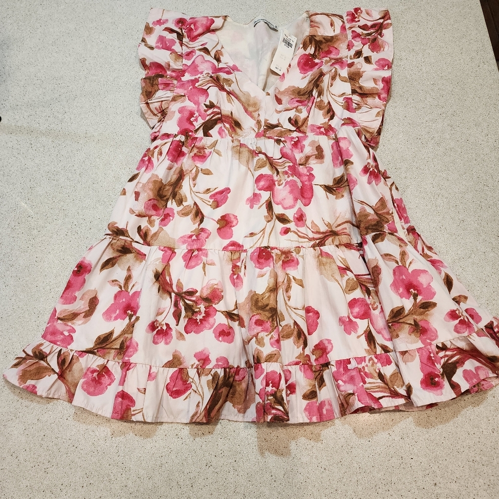 Abercrombie Fitch Dress Medium Floral Pink Whimsy Romantic Garden Fairy Ruffle - Picture 2 of 9